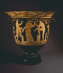 Crátera (gran vaso) por el Pintor de Nepi. Cerámica de figuras rojas de Corchiano (Lazio). Civilización etrusca, siglo IV a.C.