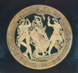 Kylix, detalle. Cerámica de figuras rojas. Civilización etrusca, siglos V-IV a.C.