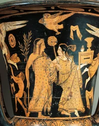 Cerámica de figuras rojas, crátera (detalle)