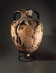 Cerámica de figuras rojas, ánfora puntiaguda del pintor de Perugia