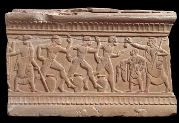 Relieve con una carrera de atletas de un hito de mármol de Chiusi, Italia, siglo VI a.C.