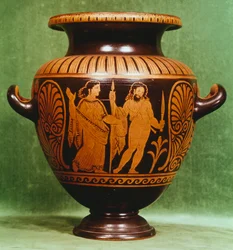 Stamnos, cerámica de figuras rojas de Vulci (Lazio). Civilización etrusca, siglo IV a.C.