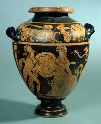 Stamnos, cerámica de figuras rojas de Vulci (Lazio). Civilización etrusca, siglo IV a.C.