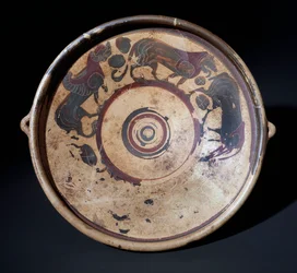 Plato de terracota que representa animales, 600-590 a.C.