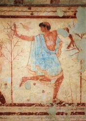 Tumba del Triclinio, detalle del fresco que representa a una bailarina, Tarquinia, Italia (mural)