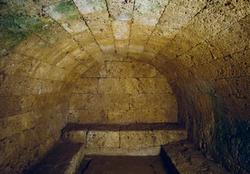 Civilización etrusca: vista de la tumba del Gran Duque, finales del siglo III a.C. Chiusi, Italia