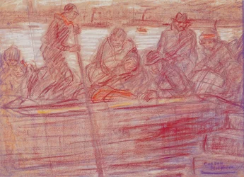 Refugiados (con la madre Van Mieghem) en el transbordador