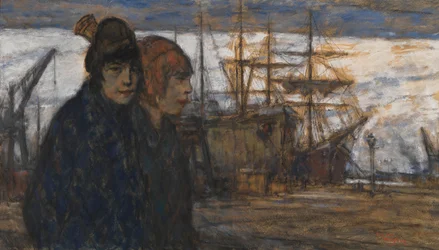 Mujeres en el puerto (óleo sobre lienzo)
