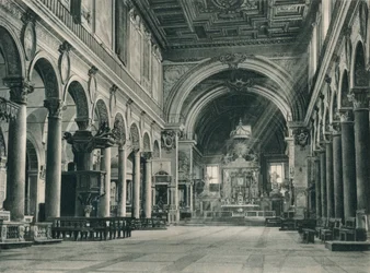 Interior de la Basílica de Santa María en Ara Coeli en la Colina Capitolina, Roma, Italia, 1927
