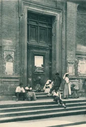 Lugar de encuentro de modelos de artistas frente a una iglesia en la Via Babuino, Roma, Italia, 1927