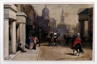 Trafalgar Square desde Pall Mall, c.1848-52