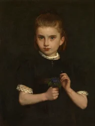 Niña sosteniendo violetas (óleo sobre lienzo)
