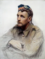 Primera Guerra Mundial: "Retrato de un soldado escocés durante la Gran Guerra" Dibujo de Eugene Bornand (1850-1921) Siglo XX París, Museo de la Legión de Honor