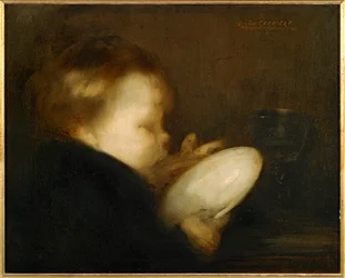 Niño con plato (pintura sobre lienzo)