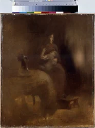 Mujer con un bebé en su regazo. Pintura de Eugene Carriere (1849-1906)