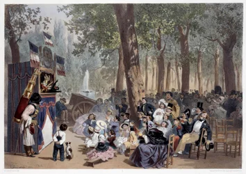 El espectáculo de los guignols en los Campos Elíseos en París en el siglo XIX