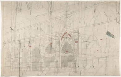 Diseño para un decorado de escenario en la Ópera, París: Interior de iglesia, 1830-90
