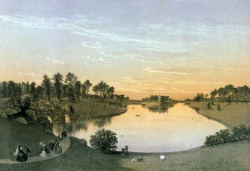 Lago en el bosque de Boulogne, hacia 1860 (grabado)