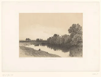 Paisaje fluvial con pescadores a la luz del atardecer
Paisajes pintorescos (título de la serie)
Croquis pittoresques (título de la serie en el objeto)