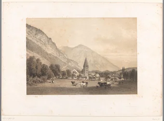 Vista de Meiringen Meiringen (título sobre el objeto) Rostros en Suiza y Saboya (título de la serie) La Suisse et la Savoie (título de la serie sobre el objeto)