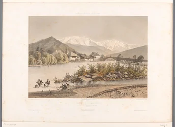Vista de Saint-Martin-sur-Arve desde el Mont Blanc St. Martin y Mont-Blanc (título sobre objeto) Gezichten en Zwitserland, Saboya en Tirol (título de la serie) Suiza, Saboya y Tirol (título de la serie sobre el objeto)
