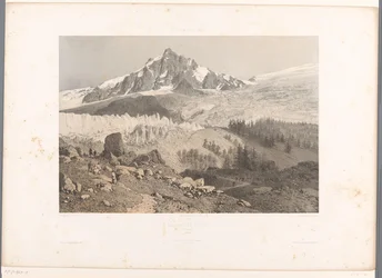 Vista del glaciar Bossons en el valle de Chamonix Glacier des Bossons, Chamonix (título sobre el objeto) Rostros en Suiza y Saboya (título de la serie) La Suisse et la Savoie (título de la serie sobre el objeto)