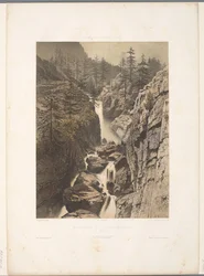 Zicht op de Bérard-waterval Vista general de la Cascada de Bérard (título sobre objeto) Gezichten en Zwitserland, Saboya en Tirol (título de la serie) Suiza, Saboya y Tirol (título de la serie sobre el objeto)