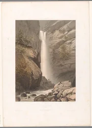 Vista de la cascada Dard Cascade du Dard (título sobre el objeto) Rostros en Suiza, Saboya y Tirol (título de la serie) La Suisse, la Savoie et le Tyrol (título de la serie sobre el objeto)
