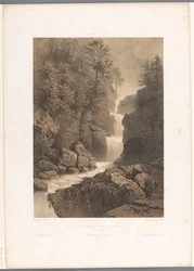 Vista de la cascada de Reichenbach Chûte, inferior du Reichenbach (título sobre objeto) Rostros en Suiza y Saboya (título de la serie) La Suisse et la Savoie (título de la serie sobre el objeto)