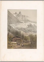 Vista de los picos de montaña Aiguille Verte y Dru y el glaciar Mer-de-Glace Aiguille verte et du Dru - Mer de Glace (título sobre el objeto) Rostros en Suiza y Saboya (título de la serie) La Suisse et la Savoie (título de la serie sobre el objeto)