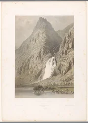 Vista de la cascada de Pissevache Cascade de Pissevache (título sobre objeto) Rostros en Suiza y Saboya (título de la serie) La Suisse et la Savoie (título de la serie sobre el objeto)