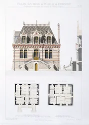 Diseño de casas de ciudad y campo basadas en las casas modernas de París, c.1864