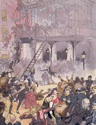 Incendio en la Ópera Cómica, 25 de mayo de 1887 (litografía en color)