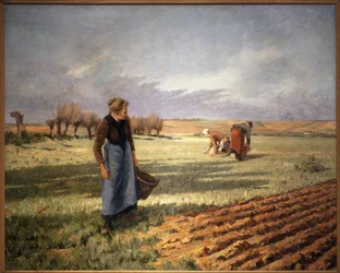 Recogiendo dientes de león. Pintura de Eugene Damascus (1844-1899), óleo sobre lienzo. Arte francés