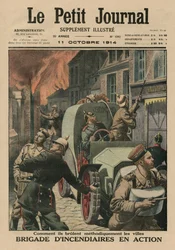 Brigada de incendiarios en acción, cómo incendian metódicamente las ciudades, ilustración de portada de 