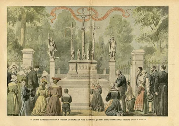 Ilustración de Eugene Damblans en Le Pelerin, 29/05/04 - El calvario de la protesta levantada en Treguier en respuesta a las fiestas de Renan y que acaba de ser solemnemente inaugurada