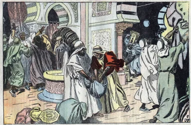 Los wahabitas, después de tomar La Meca, saquearon el palacio del rey Hussein. Ilustración de Damblans. En “Le Pèlerin” del 2 de noviembre.