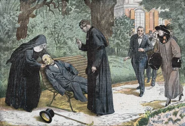 Théophile Delcassé (1852-1923), político francés que murió de una embolia en el jardín del obispado en Niza en 1923. Dibujo de Damblans.