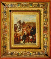 En los jardines de Versalles, Puget presenta su estatua de Milon de Croton al rey Luis XIV ...