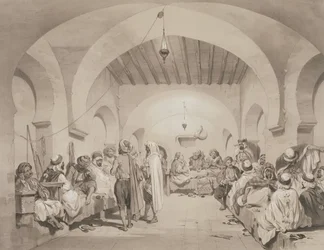 Café du Divan, Argel, de un volumen que conmemora la Fuerza Expedicionaria Francesa que capturó Argel en 1830, grabado por Adolphe Jean-Baptiste Bayot (1810-66)