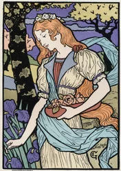 Arte. Mujeres en estilo Art Nouveau. Ilustración de E. Grasset, Francia, c.1890