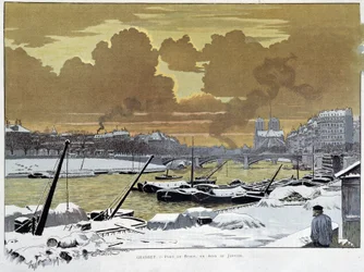 El puente de Sully, en París cubierto de nieve, una noche de enero de 1886 - por Grasset