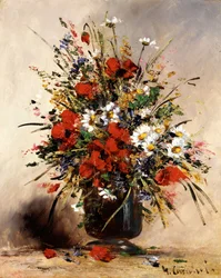 Flores silvestres en un jarrón. Pintura de Eugene Henri Cauchois (1850-1911 francés) Colección particular