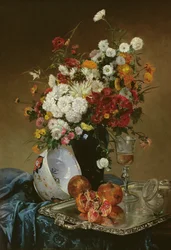 Naturaleza muerta con flores y granadas