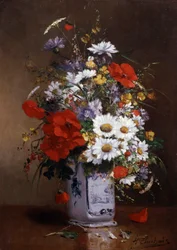 Jarrón de amapolas y margaritas. Pintura de Eugene Henri Cauchois (1850-1911) Colección particular.