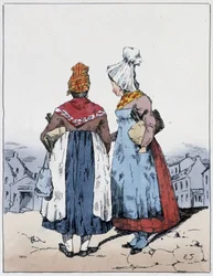 Dos mujeres, plaza de El Cairo - en "Souvenirs of a loafer" por Eugène Forest, ed. Delpech, París, v.1830