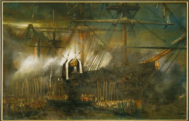 Transbordo de las cenizas de Napoleón I a bordo de La Belle Poule (pintura sobre lienzo)