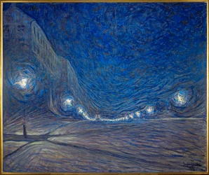 La calle Hornsgatan de Estocolmo de noche (óleo sobre lienzo)