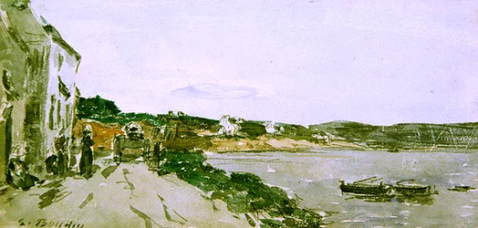 Escena costera (acuarela y tiza negra sobre papel)