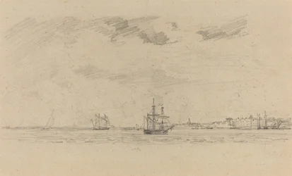 Paisaje costero con barcos
